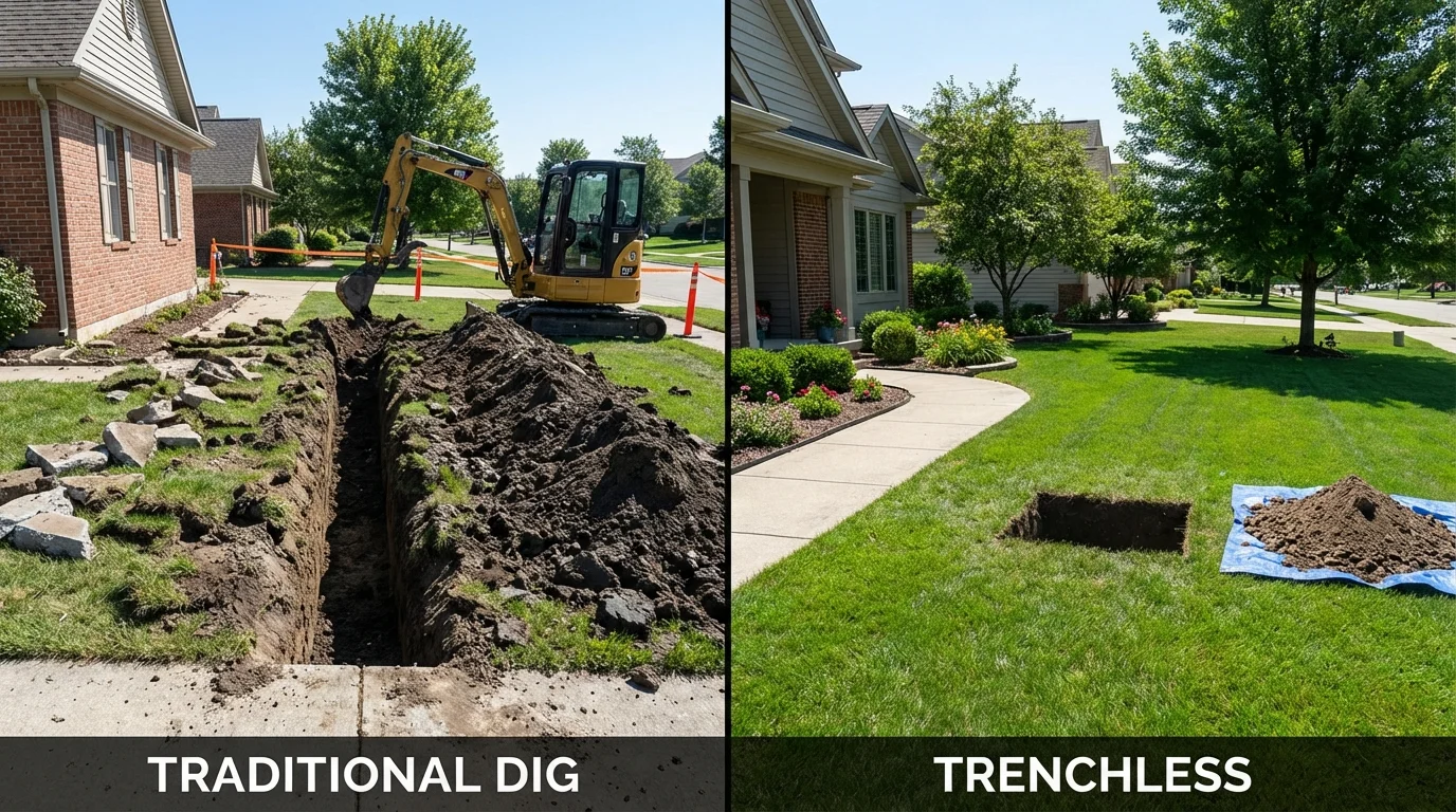 Trenchless sewer repair with minimal yard damage versus traditional excavation in Byram, MS